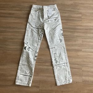 zara news print denim pants